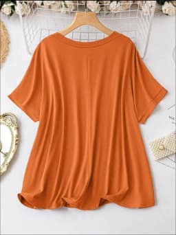 New Plus Size European and American Women's Casual V-neck Solid Color T-shirt