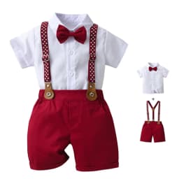 1 2 3 4 5 6 Years Boy Wedding Summer Clothes Star Print Suspender Set Kid Cotton Solid T-shirt Shorts Children Toddler Suits