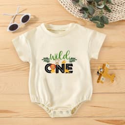 Wild One Animal Printed Short Sleeve Bubble Romper Newborn Oversized Jumpsuit Infant Birthday Party Clothes Baby Shower Bodysuit