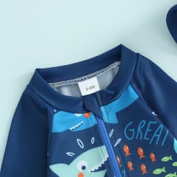 3Pcs Toddler Boys Rash Guard Swimsuits Cute Fish Print Long Sleeve Zip Up Bathing Suit Swimwear Beachwear Summer Clothes