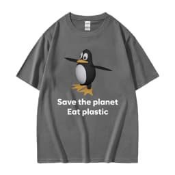 Save The Earth Eat Plastic Funny Meme T-Shirt Cute Penguin Graphics Men's T Shirt Fashion Casual Oversized Short Sleeve T-shirts