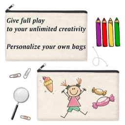 12PCS DIY Blank Canvas Beige Makeup Bag with Zipper - 8.3" x 5" Bulk Cosmetic Pouches for Travel, Storage, and Stationery