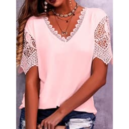 Vintage Fashion Lace Trendy Women T Shirts Casual Elegant Chic Oversized Blouses Tees Solid Color Streetwear Tops Women Clothing