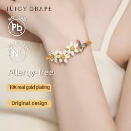 Juicy Grape Daffodil Butterfly Bracelets for Women 18K Gold Plated Enameled Craft Adjustable Chain Design Birthday Party Jewelry