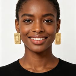 18K Gold Plated Square Grid Hollow Earrings Ring Set For Women Luxury Wedding Bridal Party Accessories Gift