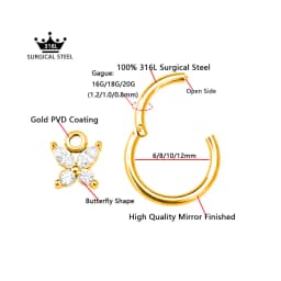 Butterfly Pendant Clicker Segment Rings Daith Conch Hoop Earrings CZ Drop Piercing Jewelry 316L Surgical Steel 16G 18G 20G