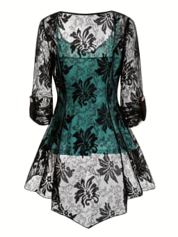 Plus Size Ladies Elegant Black-And-Green Button Beautiful Oversize Hot Spring Button Lace Overhang Pants Three-Piece Suit