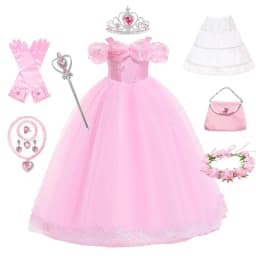 Pink Aurora Cosplay Costumes for Girls Ball Gown Pagent Princess Elegent Shoulderless Long Dress Birthday Party Butterfly Frocks