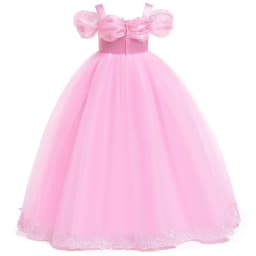 Pink Aurora Cosplay Costumes for Girls Ball Gown Pagent Princess Elegent Shoulderless Long Dress Birthday Party Butterfly Frocks