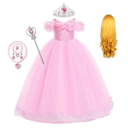 Pink Aurora Cosplay Costumes for Girls Ball Gown Pagent Princess Elegent Shoulderless Long Dress Birthday Party Butterfly Frocks