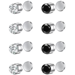 4Pairs 3mm Magnetic Stud Earring Fake Piercing Nose Stud Crystal Earrings Punk Clip Zircon Magnet Stud Non Piercing Jewelry