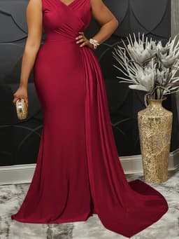 V-Neck Sleeveless Slit Dress High Waisted Slim Fit Backless Solid Color Women Party Formal Gown Elegant Banquet Evening Dress