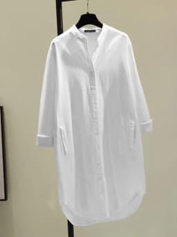 Fashion New Elegant Solid Cotton Linen Women's Shirt Single Breasted Round Neck Casual Commuter Style Mid Length Shirt
