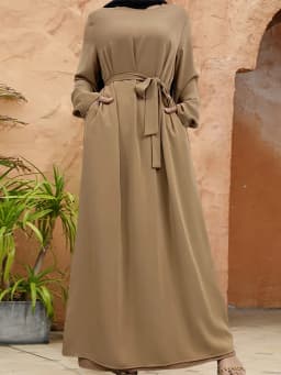 Muslim Abaya Fashion New Hot Dress Turkey Arabia Dubai Solid Color Robe with Pockets Women's Long Dress