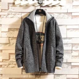 Autumn and Winter New Fleece Thicken Large Size Casual Loose Sweater Men's Jacket Stand-up Collar Cardigans