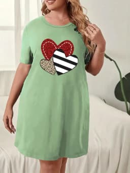 Plus Size Women's Fashionable Versatile Dress Love Pattern Strips Leopard Print Loose Casual and Comfortable 2024 New