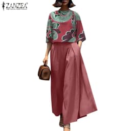 Fashion Summer 3/4 Sleeve Blouse Trousers Suits ZANZEA Stylish Women Wide Leg Pants Sets 2PCS Casual Outifits Work OL Tracksuit