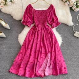 2026 Fashion New Summer Flower Print Long Dress Women Vintage Square Neck Ruched Chest Split Sundress Party Vestidos