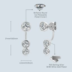All Round Moissanite Diamond Ear Jacket Earrings 5mm&4mm&3.5mm 925 Real Silver Stud Earring for Women 2024 Unique Fine Jewelry