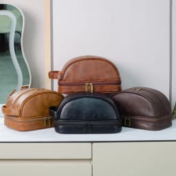 Men's Leather Makeup Bag for Travel Men's High-End Sense Large Capacity Storage Travel Wash Bag Waterproof Toiletry Bag