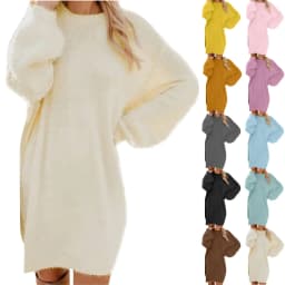 Women Winter Sweater Knit Crewneck Warm Long Sleeve O-Neck Casual Sweatshirts Dress Solid Color Oversized Basic Ladies Cloth