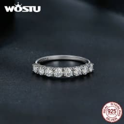 WOSTU 0.8 ct D VVS1 Moissanite Classical Round Wedding Rings For Women 925 Sterling Silver 18K White Gold Ring Anniversary gift