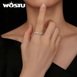 WOSTU 0.8 ct D VVS1 Moissanite Classical Round Wedding Rings For Women 925 Sterling Silver 18K White Gold Ring Anniversary gift