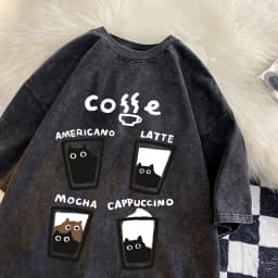 American Retro Trendy Cat Cotton T-shirt Men Women Summer Loose Couple Short Sleeve Tops Harajuku Y2k Vintage Water Washing Tee