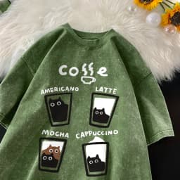 American Retro Trendy Cat Cotton T-shirt Men Women Summer Loose Couple Short Sleeve Tops Harajuku Y2k Vintage Water Washing Tee