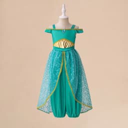 Elegnat Jasmine Princess Girls Dress Cosplay Green Exotic Birthday Dresses for Girl Fashion Holiday Children Costume Kid Clothes