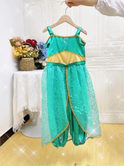 Elegnat Jasmine Princess Girls Dress Cosplay Green Exotic Birthday Dresses for Girl Fashion Holiday Children Costume Kid Clothes