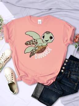 Simple Women T-Shirts Cute Cartoon Turtle Letter Prints Tops O-Neck Comfortable Soft Tee Shirts Summer Casual Female Clothes