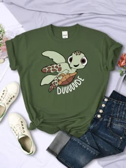 Simple Women T-Shirts Cute Cartoon Turtle Letter Prints Tops O-Neck Comfortable Soft Tee Shirts Summer Casual Female Clothes