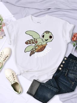 Simple Women T-Shirts Cute Cartoon Turtle Letter Prints Tops O-Neck Comfortable Soft Tee Shirts Summer Casual Female Clothes