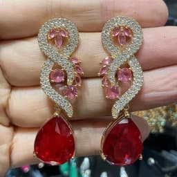 Womens Dangle Earrings Big Water Drop Long Shiny Zircon Dark Red Pink Luxury Jewelry Wedding Evening Party Female Gift