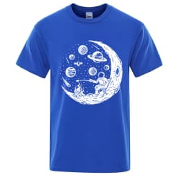 Men's T-shirt High Quality Cotton Blend Funny Astronaut Moon Barbecue Print Casual Loose Cool Men O-neck T-shirt Tee Tops