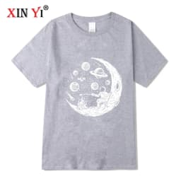 Men's T-shirt High Quality Cotton Blend Funny Astronaut Moon Barbecue Print Casual Loose Cool Men O-neck T-shirt Tee Tops