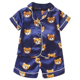 New Children's pajamas 0-5-year-old baby cartoon short sleeved pajama set with ice silk comfortable solid color home clothing