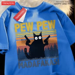 Pew Pew Madafakas Double Gun Cat Short Sleeve Oversized Breathable T Shirts Cotton Summer Clothing Street Casual Tshirt Men