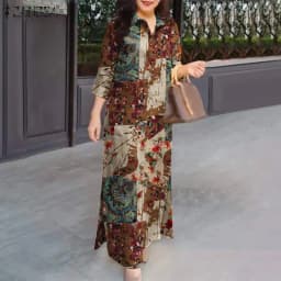 ZANZEA Women Fasihon Shirtdress Lapel Oversized 2024 Autumn Cotton Maxi Sundress Vintage Floral Print 3/4 Sleeve Long Dresses