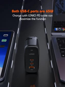 LDNIO 65W USB C Charger Travel Charger GaN Charger 3 Port International Plug Adapter EU UK US AU Travel Plug Adapter Power Cord