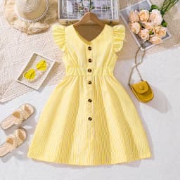 4-7 Years Girl Dress Summer New Stripe Ruffled Sleeveless V-Neck Dress Cute Daily Casual Princess Dresses For Baby Girl Wear