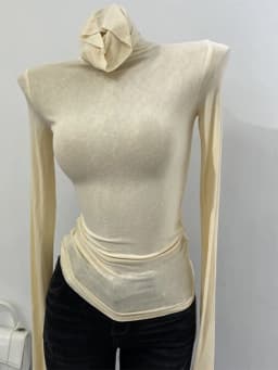 Thin Soft American Long Sleeve T-shirt High Stacked Neck Tight Perspective Bottom Shirt Women's Slim Fit Tops Sexy Streetwear