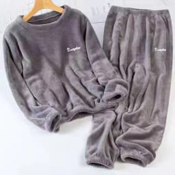 Leisure 2024 Autumn/Winter Women's Warm Velvet Pajamas Loose Round Neck Elastic Top Warm Wool Elastic Waist Tight Leg Pants Set