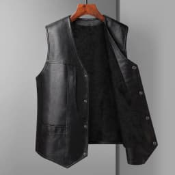 2024 Winter Men Thick Warm Fleece Leather Vest Coat Male V-Neck Single Breasted Vest Casual Male Clothing Outerwear