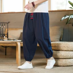 2024 M-5XL Spring and Autumn New Men's Cotton and Hemp Pants Loose Drawstring Lantern Pants Haren Pants Japanese Casual Pants
