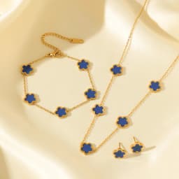 GANEMLY Stainless Steel Pink Plant Flower Necklace Earrings Bracelet With Five Leaf Petals Women's Luxury Gifts Clover Jewelry