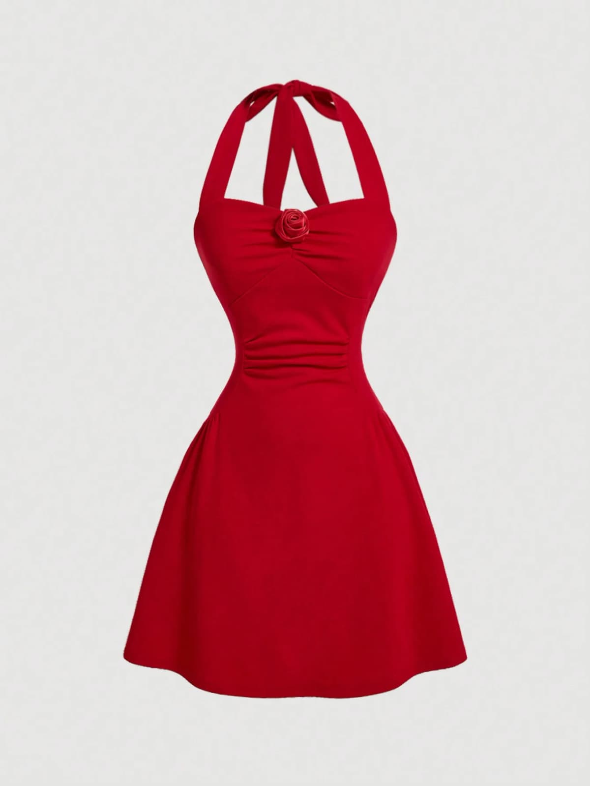 Red Rose Pure Desire Wind Waist Sleeveless Bow Hanging Neck Strap Naked Back Sexy Slimming and Slimming Solid Color Dress