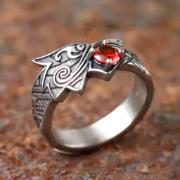 2024 new Stainless Steel Viking Dragon Ring with Red zircon Men's Fashion Vintage Animal Dragon Ring Viking Jewelry Gift