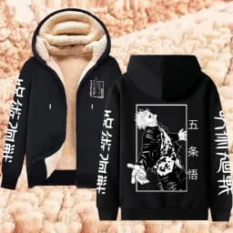 Jujutsu Kaisen Warm Zipper Jacket Gojo Satoru Anime Thicken Hoodie Men Women Lamb Wool Casual Long Sleeve Sweatshirts Streetwear